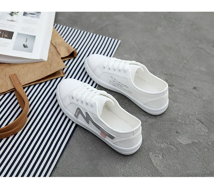 111-6. Women Casual Shoes 2018 Spring Autumn Canvas Women Shoes Fashion Lace-Up Women Flats Breathable White Women Sneakers