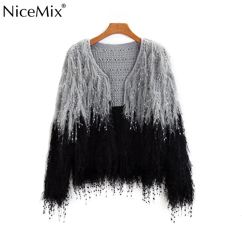 NiceMix Повседневный осенне-зимний вязаный кардиган для женщин, элегантный теплый свитер с кисточками, пальто, толстая верхняя одежда, Женский городской Цыганский кардиган