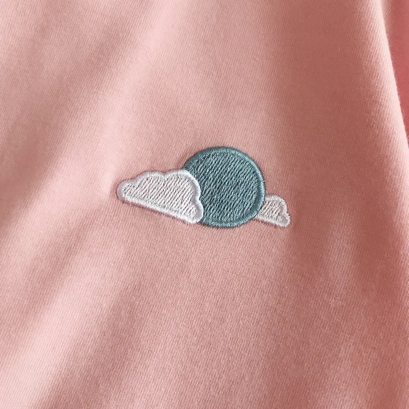 Футболка Harajuku, Женская Осенняя футболка, хлопковая Милая футболка с изображением облака, футболка с изображением молнии, милая вышитая Футболка, повседневные топы с длинным рукавом, футболки