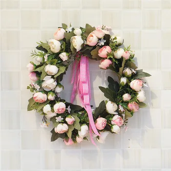 

High Simulation Rose Flower Wreath Door Wall Ornament Wreath Hanging Wedding Decoration Wall Pendant Ornament Home Decor 9A25