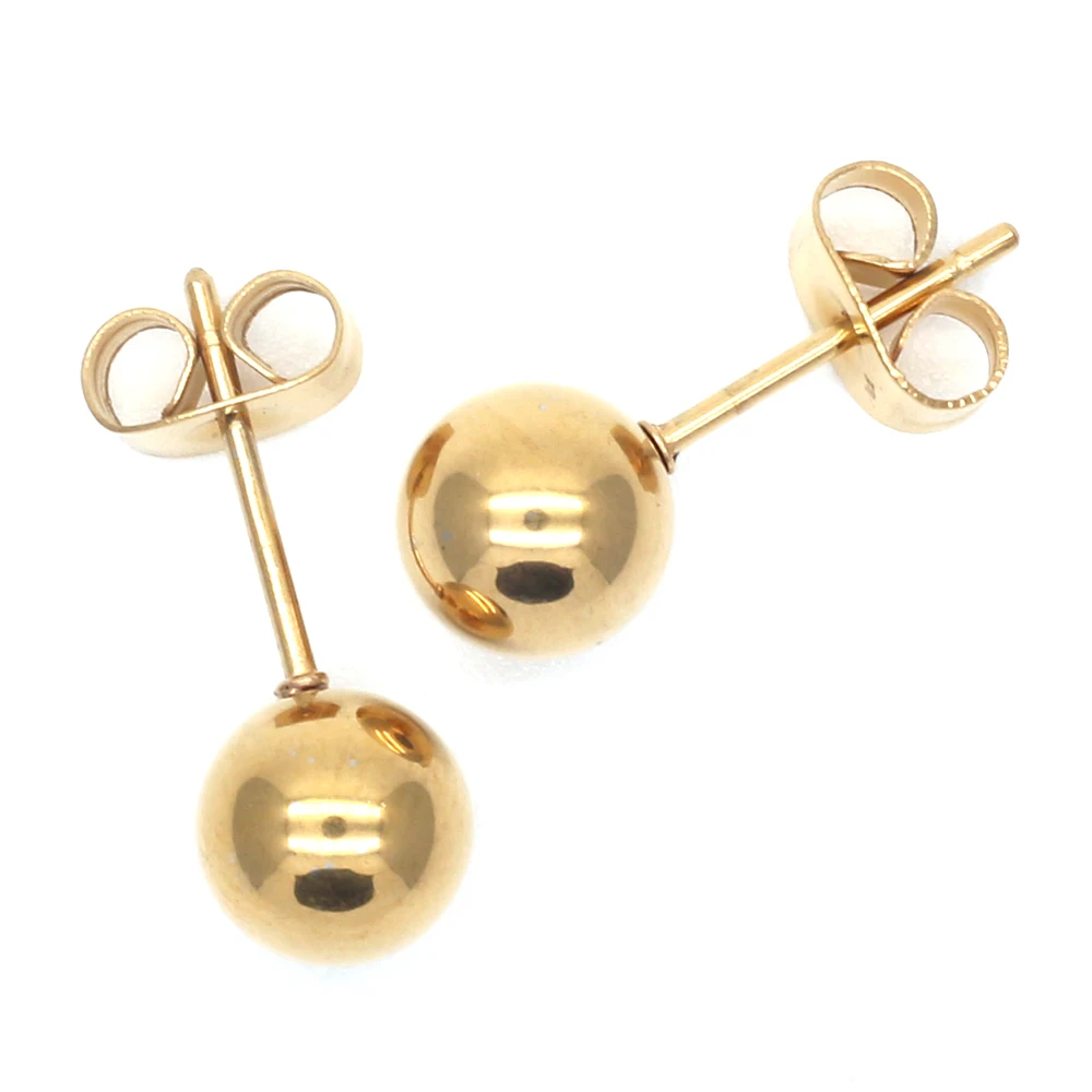 ag05 Titanium Gold -cololr Small Balls 2mm to 8mm Stud Earrings 316l Stainless Steel Earring IP Plating No Fade Allergy Free