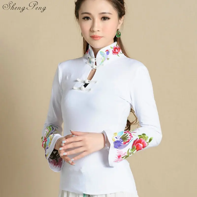 Cheongsam Top Traditional Chinese Clothing For Women Long Sleeve National Style Tops For Women's Trend Vintage Fluid Q605 women chinese shirt