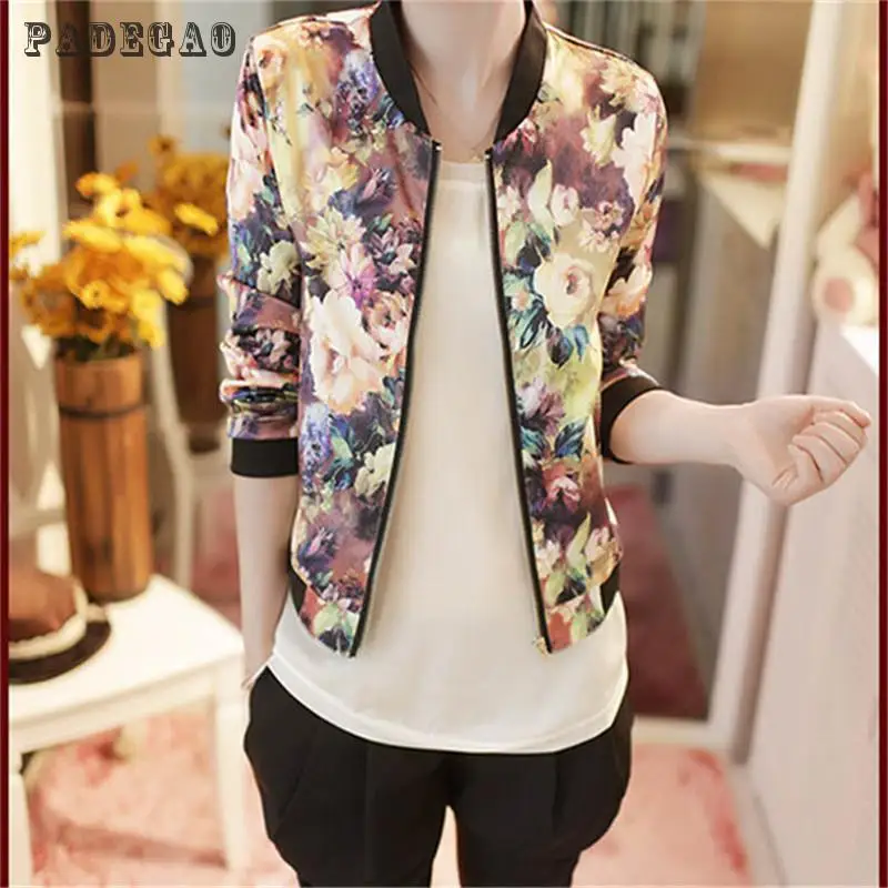 2017 Fashion Spring Autumn Women Jackets Flower Print Coats Zipper Thin Bomber Jacket Long Sleeve Coat Outwear Female F935 | Женская