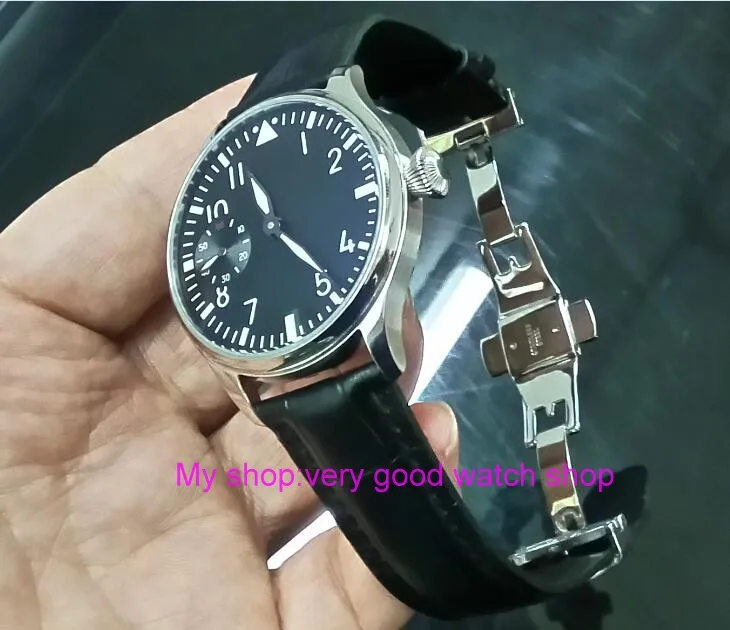 

44mm PARNIS black dial Asian ST3600/6497 Mechanical Hand Wind movement green Luminous butterfly buckle men's watches sd331