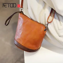 AETOO Retro hand carrying bucket bag, summer small fresh woman crossbody bag, leather bag