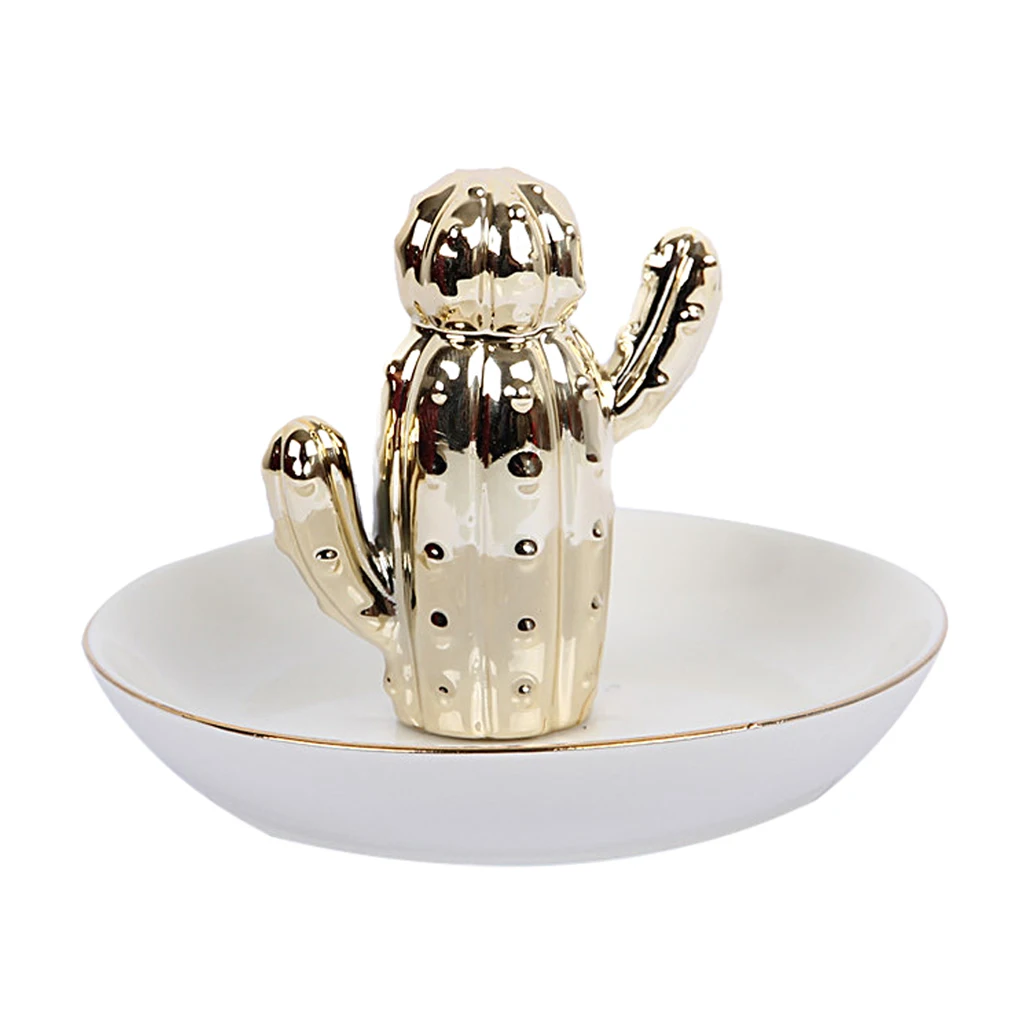 Ceramic Tray Cactus Stand Jewelry Holder for Earring Ring Necklace Cactus Display Room Decorations