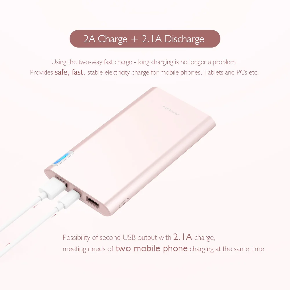 ARUN Power Bank 8000 mAh Dual USB For Xiaomi Mi Fast Charging PowerBank J208 Charger External Battery For Phone Power Bank