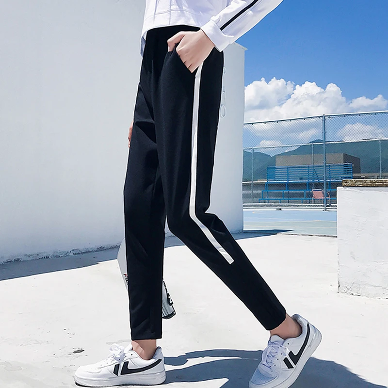 

Harajuku black Side Striped Pants Women Casual Joggers High Waist Harem Pants 2018 autumn Baggy Trousers casual Loose Sweatpants