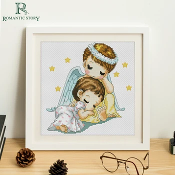 

Romantic Story Cute Angel Baby Pattern Needlework DIY Cross Stitch Set by Starter Kits Beginners Cross-Stitching Kits Embroidery