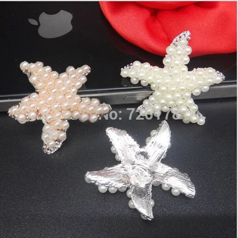 30mm Pearl Starfish button embellishment with shank gold and silver for hair bow center 30PCS RMM004-2 | Дом и сад
