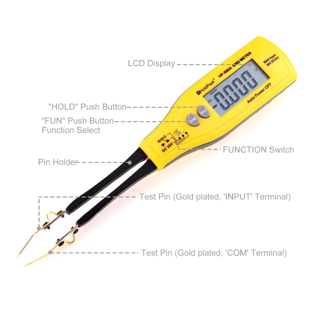 Holdпик HP-990A Сопротивление Емкость SMD тестер метр мультиметр Профессиональный компонент тестер постоянного тока измеритель напряжения