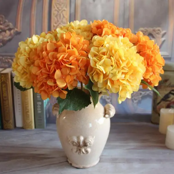 Artificial Hydrangea Rose Silk Peony Flower Room Garden Wedding Decor Orange