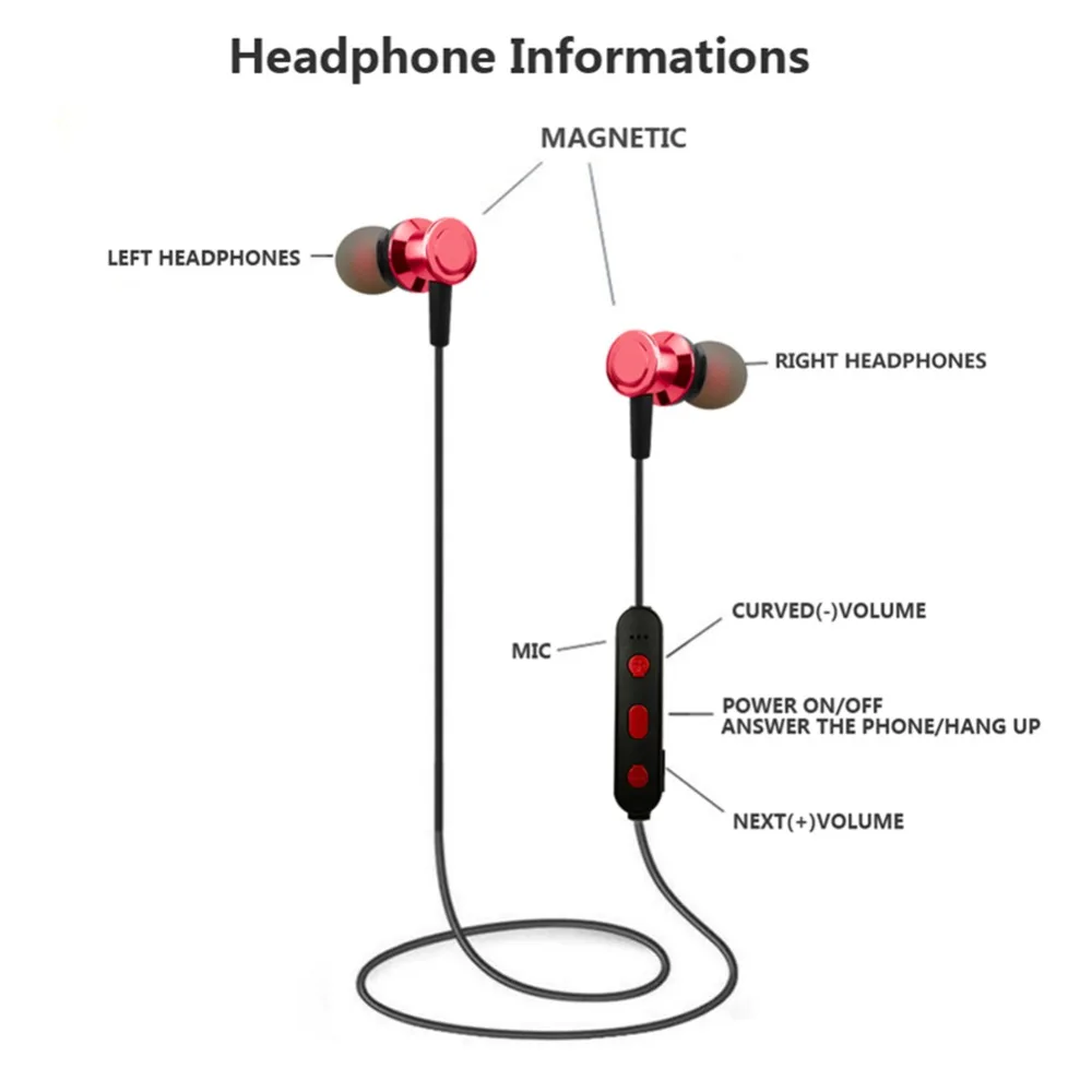 Магнитные Bluetooth 4 2 наушники гарнитура Спортивная Беспроводная с микрофоном для