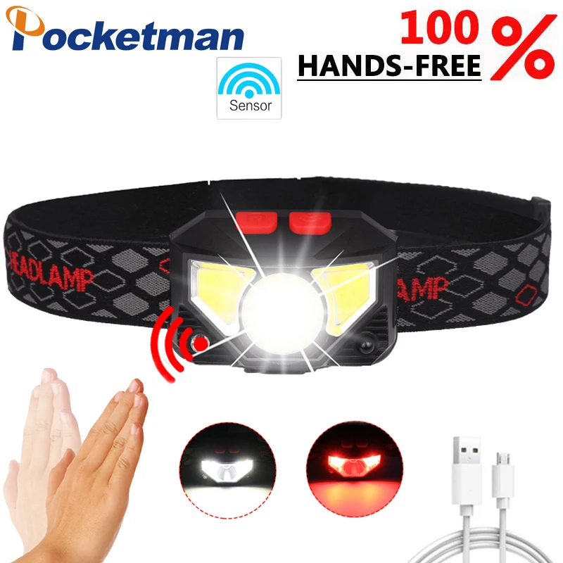 

6000 Lumen LED Headlamp Motion Sensor Ultra Bright Hard Head Lamp Powerful Headlight USB Rechargeable Waterproof Camping z50