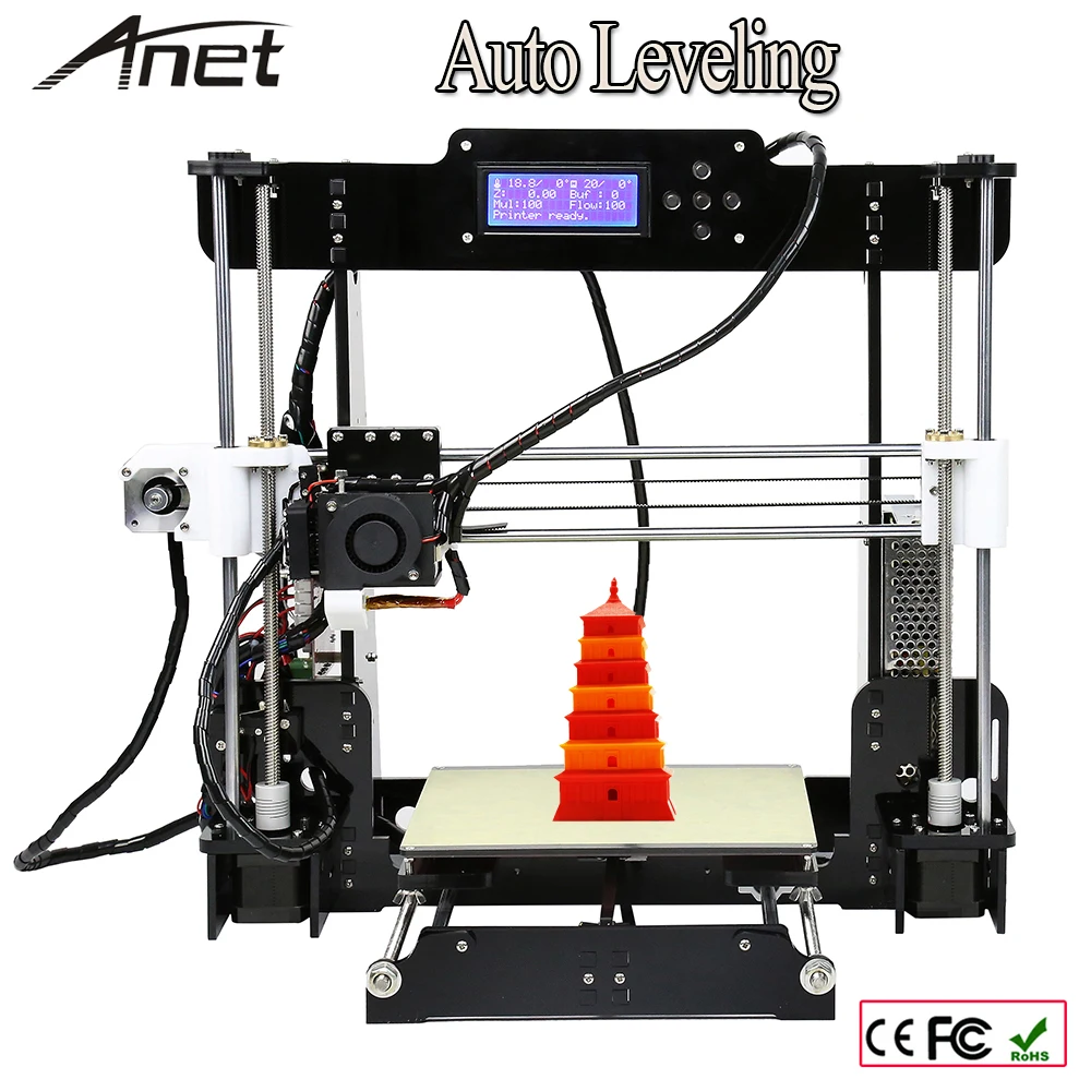 10 Rolls Filament 8GB SD Card & LCD Aluminum Hotbed Size 220*220*240mm High Quality Precision Reprap Prusai3 DIY 3D Printer Kit