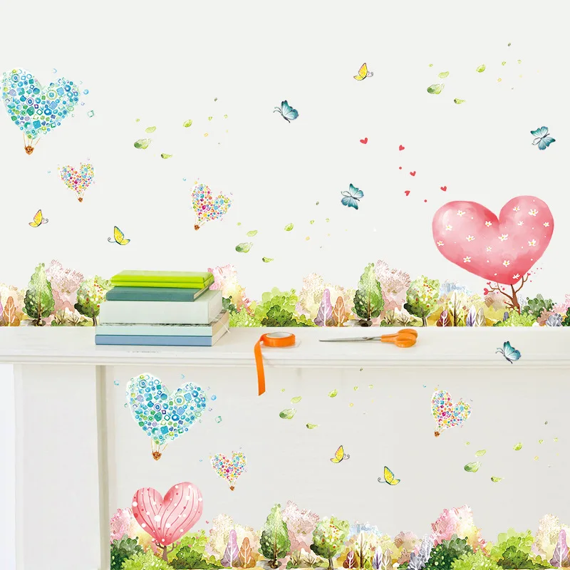 Luca Palazzi XL7146 Papillons Qui Volent Autour Coeur Fleurs Décor Pour Le Désherbage Chambre Home Decor Vinyle Art Autocollant Mur dans Stickers muraux de