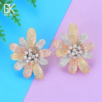 

GODKI 33mm Fashion Luxury Blossom Flower Stud Earrings For Women Wedding AAA Cubic Zircon Crystal African Dubai Party Earrings