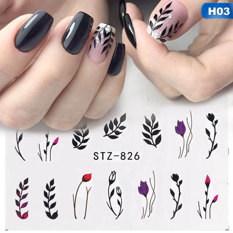 21 Designs Nail Sticker Set Jungle Green Leaves Flower Leaf Slider DIY Nail Art Water Transfer Decal Manicure Tool - Цвет: 03