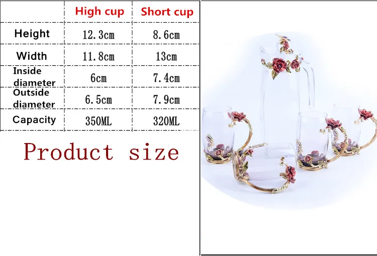 Роскошная роза эмаль цвет Кристалл Стекло чайная чашка тепло сок стекло костюмы для пар стакан двенадцать стиль покрытие технология выбор чашки
