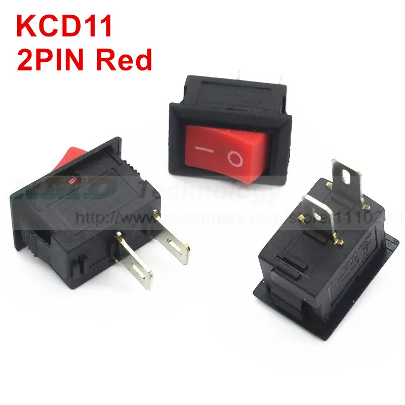 10pcs/lot Delicate Rocker Switch KCD11 10 * 15 mm AC 250V 3A 2 Pin Red ON/OFF I/O SPST Snap in Mini Boat Free shipping | Обустройство