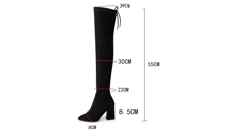 Осень-зима; черные женские сапоги до бедра; обувь на высоком каблуке со шнуровкой; женские пикантные ботфорты с острым носком; большие размеры