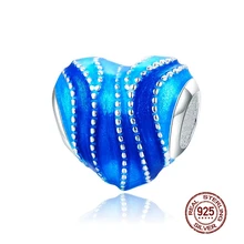 MOWIMO сердце Шарм 925 пробы серебро синий океан шарик подходит Pandora Браслеты кулон для женщин ювелирных изделий BKC787