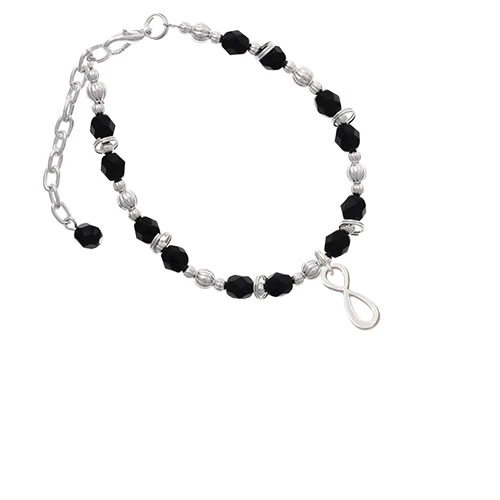 Silvertone Medium Elegant Infinity Sign Black Beaded Bracelet