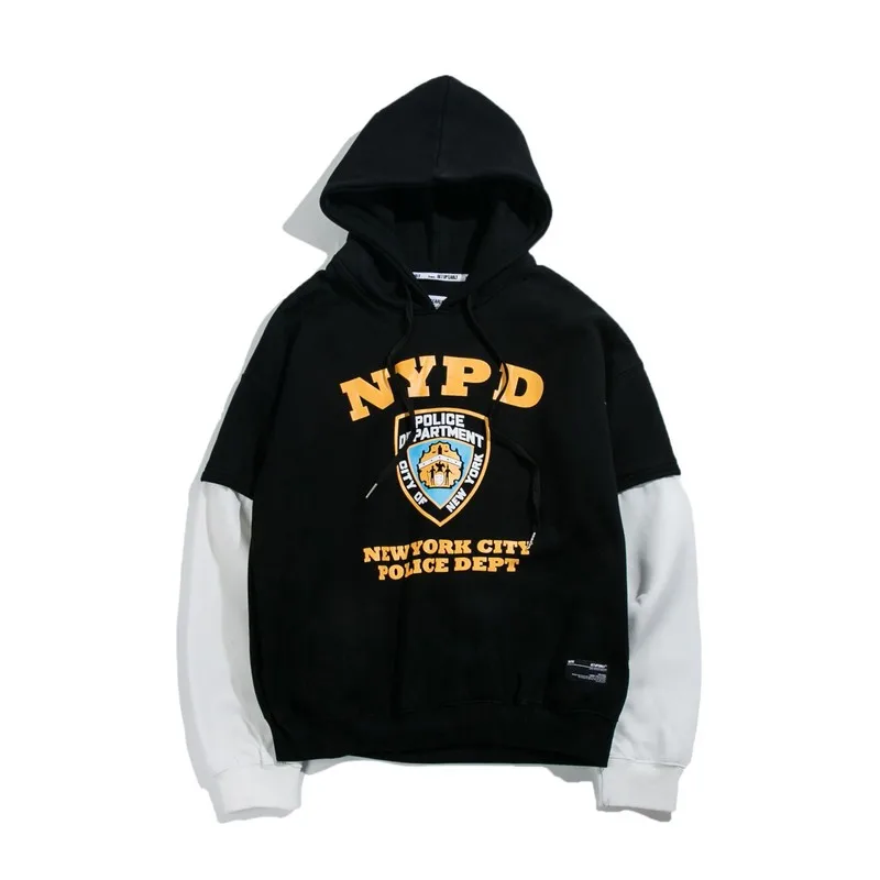 NYPD Забавный принт мужские толстовки пэчворк с капюшоном топы уличная одежда в