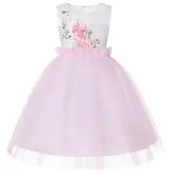 Детское Сетчатое платье принцессы, вечернее платье для выпускного вечера, Элегантное свадебное платье принцессы с цветочным рисунком для