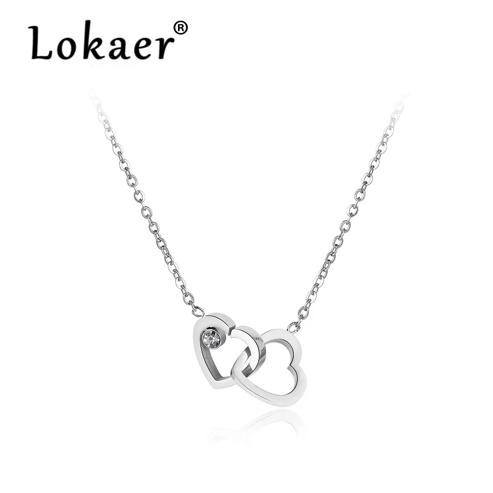 Цепочка с двойным сердцем Lokaer N18058 женская ожерелье из кубического циркония и