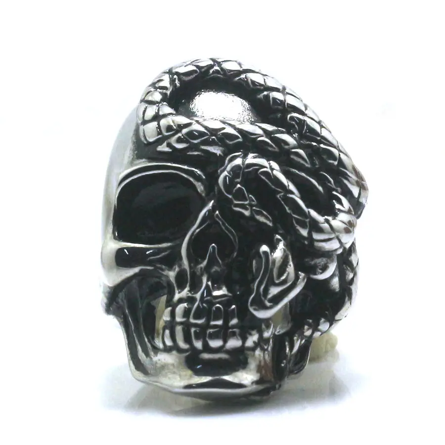 Размер от 7 до 16 мужские Мальчики 316L нержавеющая сталь крутой панк готический Череп Змея новейшее кольцо - Цвет основного камня: Silver Silver