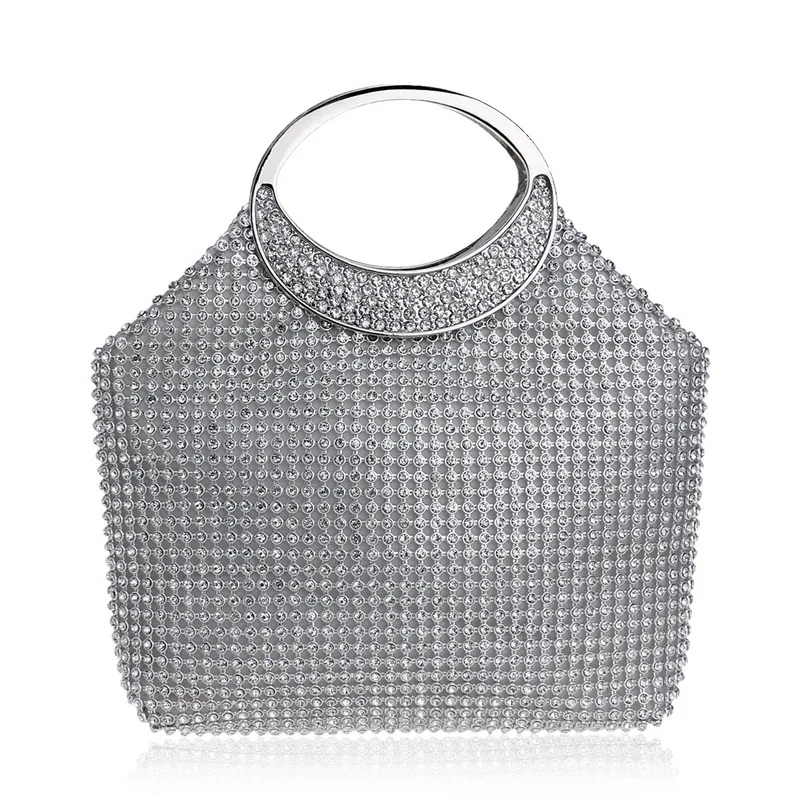 Luxy Moon Silver Rhinestone Clutch Bag Front View