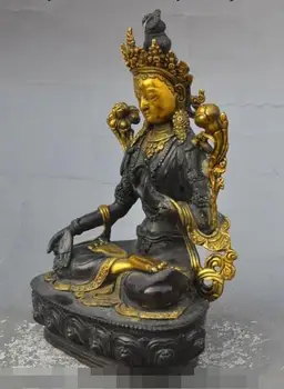 

S02865 Tibet Buddhism Fane Bronze gilt tara kwan-yin GuanYin Bodhisattva buddha statue