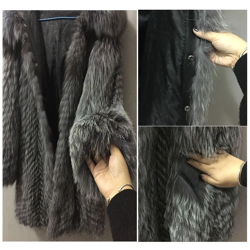 FURSARCAR With Hood Real Fur Coat Women Winter Warm Fur Outwear 70cm Long Full Sleeve Genuine Leather Silver Fox Fur Jacket