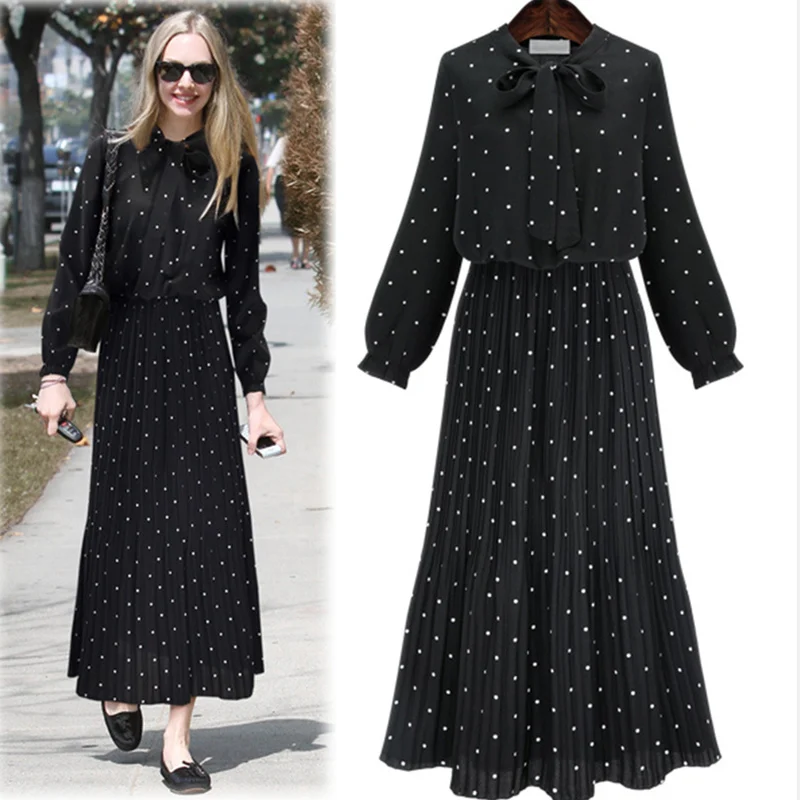 Long sleeve long black maxi dress accessories