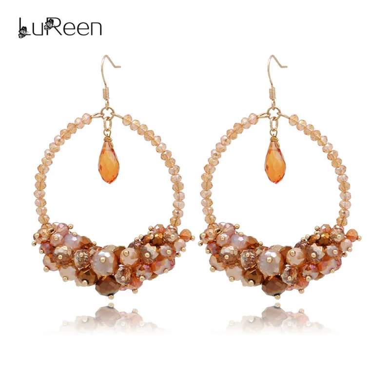 

Lureen Colorful Crystal Beads Long Drop Earring For Women Handmade Circle Round Statement Earrings Fashion Jewelry Party LE0236