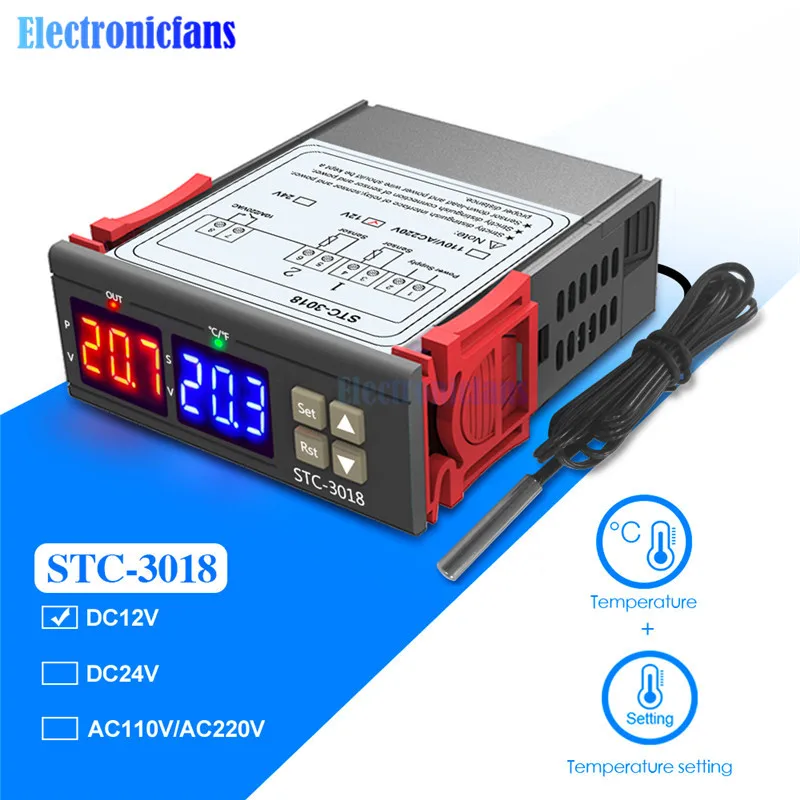 STC-3018 12 В 24 в 110-220 В цифровой регулятор температуры Термостат терморегулятор нагревательный охлаждающий переключатель цифровой гигрометр