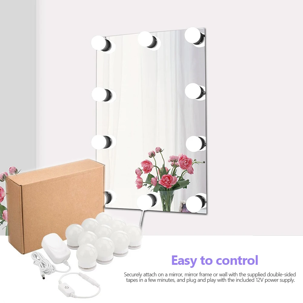 

10Pcs Makeup Mirror Vanity LED Light Bulbs lamp Kit 3 Levels Brightness Adjustable Lighted Make up Mirrors Cosmetic lights