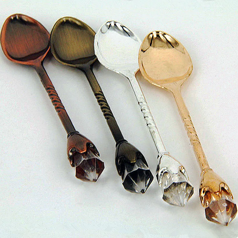 12 PCS/set Retro Coffee Spoon Gold Silver Bronze Diamond Spoon Dessert