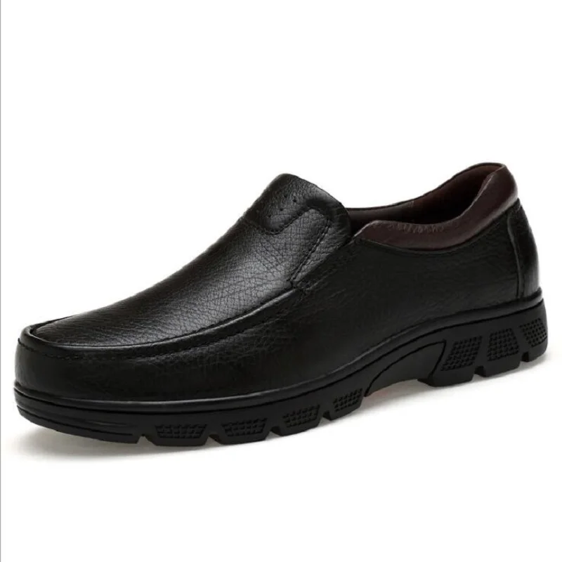 

AMSHCA Good Quality Men Genuine Leather Shoes Father Casual Cow Leather Winter Shoes with Fur Slip on Waterproof Men's Shoes Big