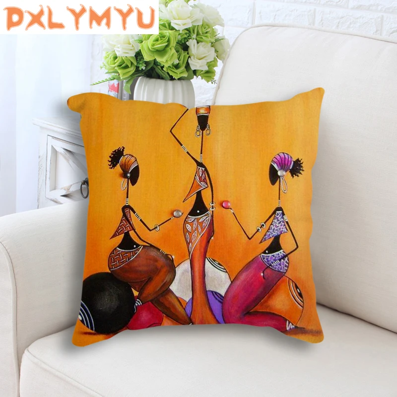 

Hot sale Cheap Cushions Abstract Africa Oil Painting Print Decorative Cushion Throw Pillowcase African Life style Linen Pillow