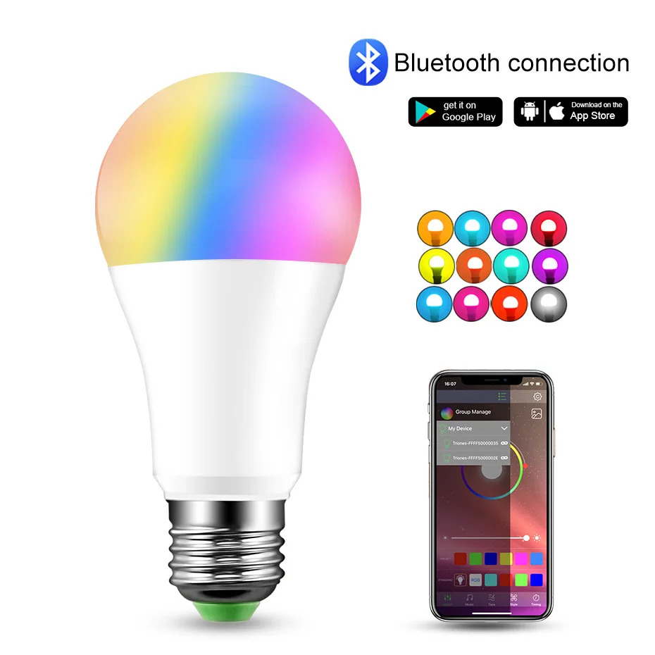 

E27/B22 Bluetooth LED Bulb Light 15W Dimmable Wireless RGB Magic Light Bulb Lamp Multiple Colors Night Light for Home Lighting