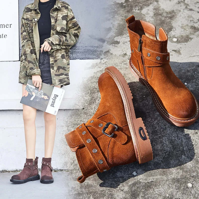 

Boots Women Fall / Winter New 2018 Vintage Leather Air Force One Martin Boots Women's Frosted Boots