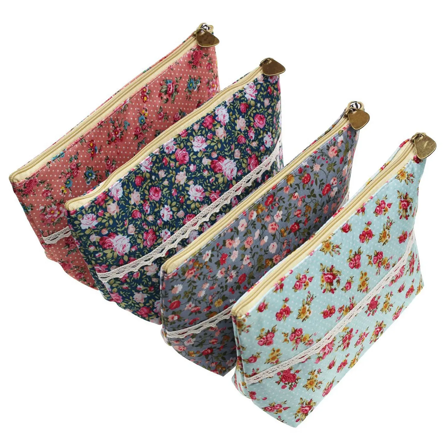 4 Pieces Assorted Large Capacity Flower Floral Pen Holder Stationery Pencil Pouch Travelling Multi-functional Cosmetic Bags | Дом и сад
