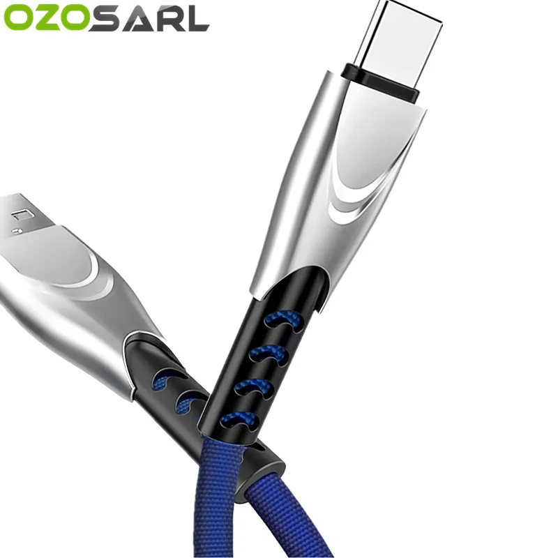 USB кабель из цинка 5 в 2 8a плоский нейлоновый Micro Type C для быстрой зарядки провод Huawei