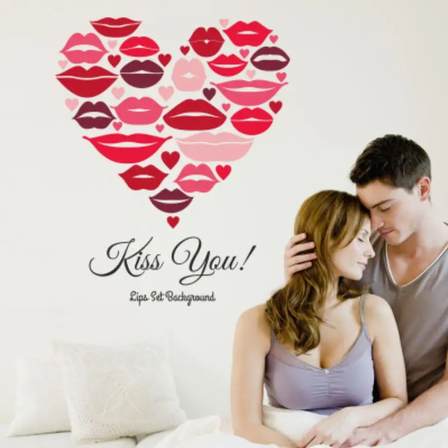 Романтический поцелуй вы Свадебные номера украшения Стикеры DIY Red Lips Настенный