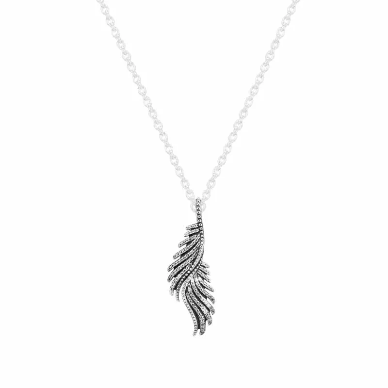 

Authentic 925 Sterling Silver Majestic Feathers Necklace With Clear CZ for Women DIY Fine Jewelry SN011