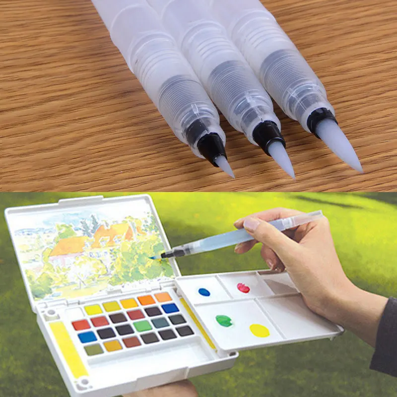 3Pcs /set Refillable Ink Color Pen Water Brush Painting Calligraphy Illustration Pen Office Stationery XHC88