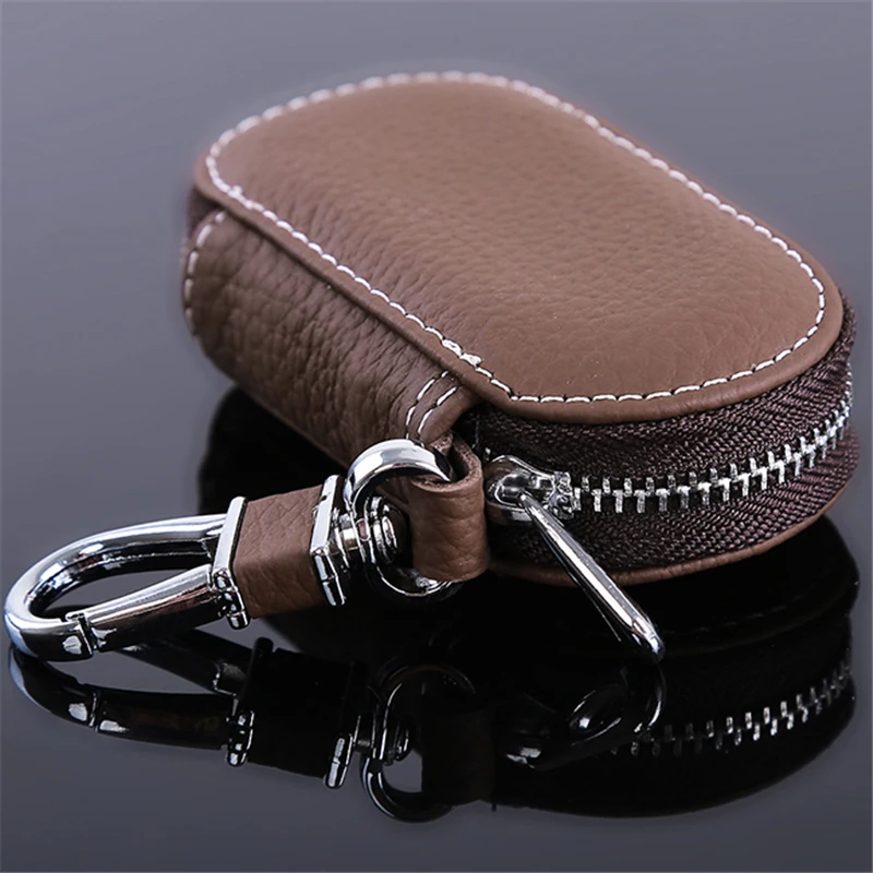 Leather Car Key Wallets Men Key Holder Housekeeper Keys Organizer Women Keychain Covers Zipper Key Case Bag Unisex Pouch Purse