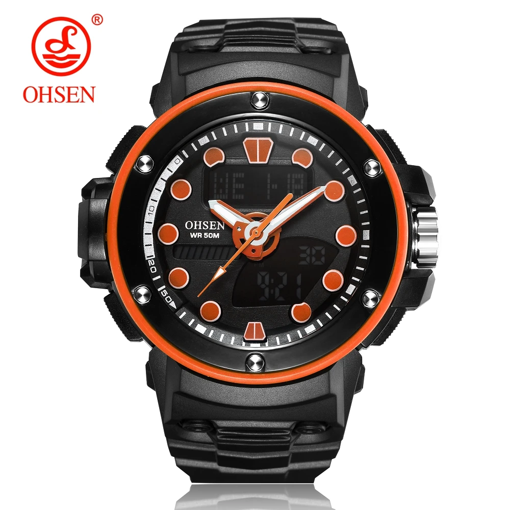 

NEW Arrival OHSEN Fashion Quartz Digital Watch Man LED Dual Time Sports Watch Men Rubber Strap Military Wrist Watch Hombre Clock